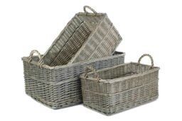 Rackhams Shallow Antique Wash Wicker Storage Basket - Set of 3 - thumbnail 1