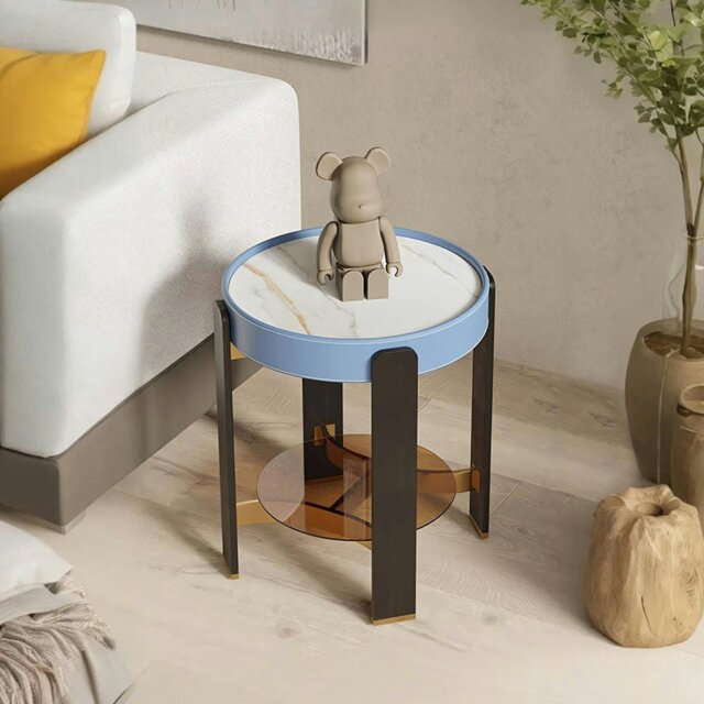 Rackhams Moira Side Table, Sintered Stone & Rubber Wood - 80*40cm - image 1