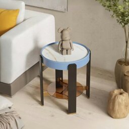 Rackhams Moira Side Table, Sintered Stone & Rubber Wood - 80*40cm - thumbnail 1