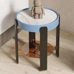 Rackhams Moira Side Table, Sintered Stone & Rubber Wood - 80*40cm - thumbnail 4