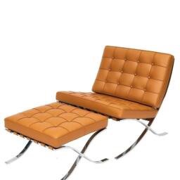 Rackhams Barcelona Chair And Ottoman, Brown Leather - Real Leather - thumbnail 6