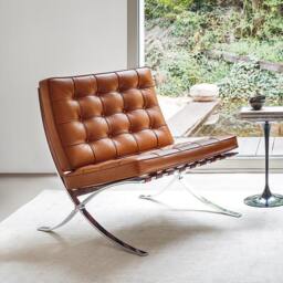 Rackhams Barcelona Chair And Ottoman, Brown Leather - Real Leather - thumbnail 3