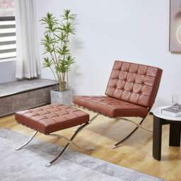 Rackhams Barcelona Chair And Ottoman, Brown Leather - Real Leather - thumbnail 1