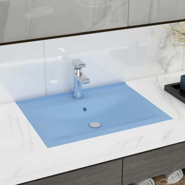 Rackhams Luxury Basin with Faucet Hole Matt Light Blue 60x46 cm Ceramic - image 1