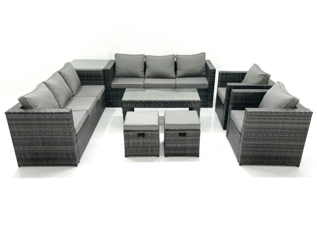 Rackhams Rattan Garden Furniture Sofa Set with Coffee table Armchair Side Table 2 Small Footstools Dark Grey Mixed - image 1