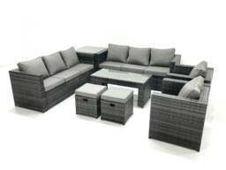 Rackhams Rattan Garden Furniture Sofa Set with Coffee table Armchair Side Table 2 Small Footstools Dark Grey Mixed - thumbnail 2