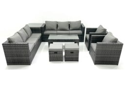 Rackhams Rattan Garden Furniture Sofa Set with Coffee table Armchair Side Table 2 Small Footstools Dark Grey Mixed - thumbnail 1