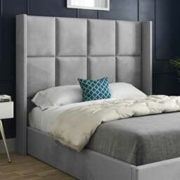 Rackhams Quanta Straight Winged Upholstered Soft Velvet Bed Frame - Grey - Grey - Small double - thumbnail 2