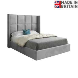 Rackhams Quanta Straight Winged Upholstered Soft Velvet Bed Frame - Grey - Grey - Small double - thumbnail 6