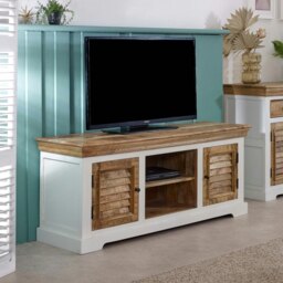 Rackhams Milano Solid Mango Wood TV Cabinet White - 145 cm - 60 cm - Wood - thumbnail 1