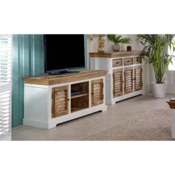 Rackhams Milano Solid Mango Wood TV Cabinet White - 145 cm - 60 cm - Wood - thumbnail 5