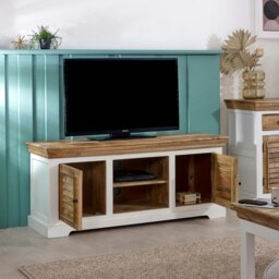 Rackhams Milano Solid Mango Wood TV Cabinet White - 145 cm - 60 cm - Wood - thumbnail 4
