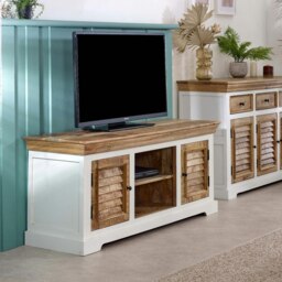 Rackhams Milano Solid Mango Wood TV Cabinet White - 145 cm - 60 cm - Wood - thumbnail 6