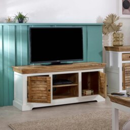 Rackhams Milano Solid Mango Wood TV Cabinet White - 145 cm - 60 cm - Wood - thumbnail 3