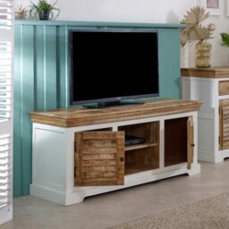 Rackhams Milano Solid Mango Wood TV Cabinet White - 145 cm - 60 cm - Wood - thumbnail 2