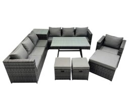 Rackhams Outdoor Corner Sofa Chair Dining Table Set Garden Rattan Furniture Set 10 Seater with Side Table 3 Stools Dark Grey - thumbnail 1