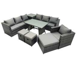 Rackhams Outdoor Corner Sofa Chair Dining Table Set Garden Rattan Furniture Set 10 Seater with Side Table 3 Stools Dark Grey - thumbnail 2