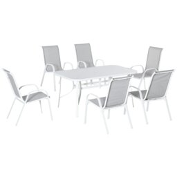 Rackhams 7 Piece Garden Dining Set w/ Dining Table and Chairs, Grey - Grey - Metal,Tempered Glass, Mesh - 150cm x 90cm x 71cm - thumbnail 3
