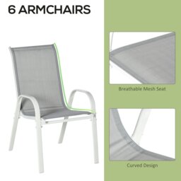 Rackhams 7 Piece Garden Dining Set w/ Dining Table and Chairs, Grey - Grey - Metal,Tempered Glass, Mesh - 150cm x 90cm x 71cm - thumbnail 5
