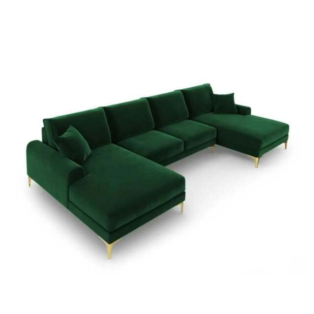 Rackhams Monroe Plush U-Shaped Corner Sofa with Gold Legs - Green - image 1