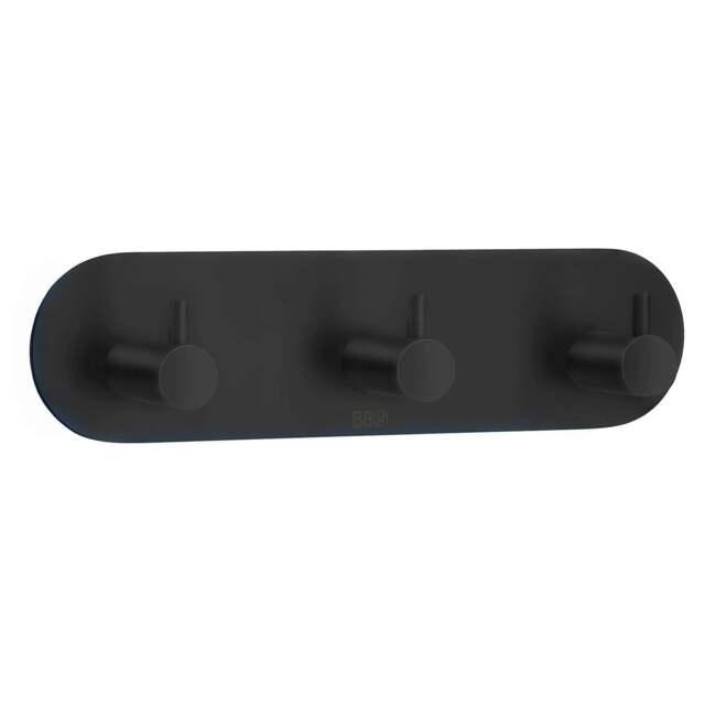 Rackhams Single Stainless Steel Triple Towel Hook (190 x 48mm) Self Adhesive Bathroom Wall Mounted - image 1