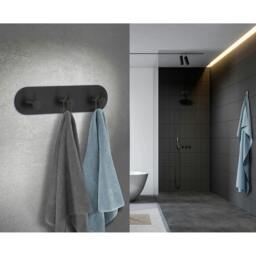 Rackhams Single Stainless Steel Triple Towel Hook (190 x 48mm) Self Adhesive Bathroom Wall Mounted - thumbnail 2