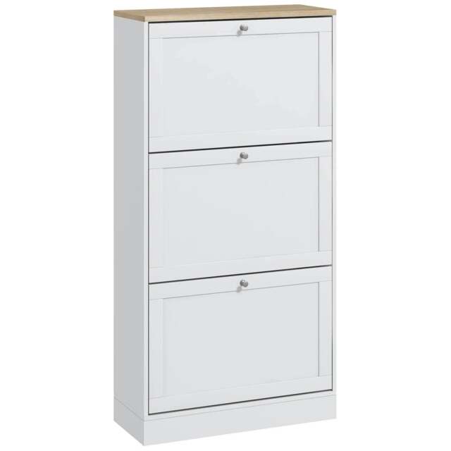 Rackhams Modern Compact Three-Drawer Shoe Storage Cabinet - White - image 1