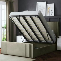 Rackhams Elara Ottoman Bed with Winged Panel Headboard - Beige - King / 5ft - thumbnail 5