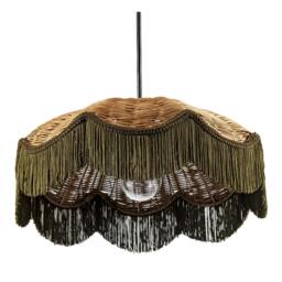 Rackhams Woven Rattan Pendant Ceiling Shade with Forest Green Trim and Tassels - thumbnail 4