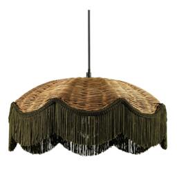 Rackhams Woven Rattan Pendant Ceiling Shade with Forest Green Trim and Tassels - thumbnail 1