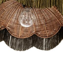 Rackhams Woven Rattan Pendant Ceiling Shade with Forest Green Trim and Tassels - thumbnail 5