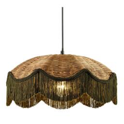 Rackhams Woven Rattan Pendant Ceiling Shade with Forest Green Trim and Tassels - thumbnail 2