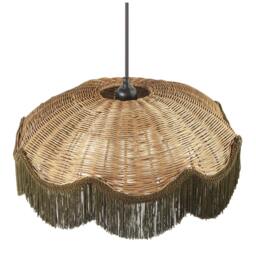 Rackhams Woven Rattan Pendant Ceiling Shade with Forest Green Trim and Tassels - thumbnail 3