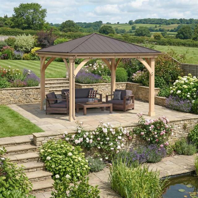 Rackhams Yardistry Wooden Gazebo 12ft x 12ft (3.7m x 3.7m) with Rain Guttering Meridian Series - image 1