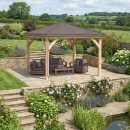 Rackhams Yardistry Wooden Gazebo 12ft x 12ft (3.7m x 3.7m) with Rain Guttering Meridian Series