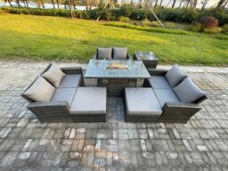 Rackhams High Back Rattan Garden Furniture Sofa Sets with Outdoor Furniture Gas Fire Pit Dining Table Set 2 Big Footstool Side Table Dark Grey Mixed - thumbnail 2