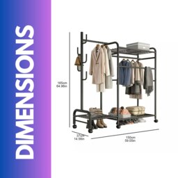 Rackhams Heavy Duty Metal Clothes Rail Open Wardrobe With Storage Shelves Black - thumbnail 6