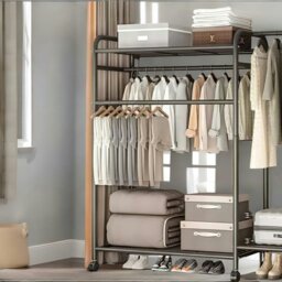 Rackhams Heavy Duty Metal Clothes Rail Open Wardrobe With Storage Shelves Black - thumbnail 4