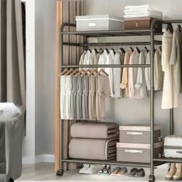 Rackhams Heavy Duty Metal Clothes Rail Open Wardrobe With Storage Shelves Black - thumbnail 5
