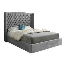 Rackhams Rana Curved Top Winged Upholstered Soft Velvet Bed Frame - Grey - Blue - Super king - thumbnail 6