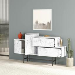 Rackhams Hermes Console Sideboard Display Unit 2 Cabinets 2 Drawers Modern Storage White Marble Effect 160cm - White Marble Effect - thumbnail 5
