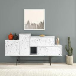 Rackhams Hermes Console Sideboard Display Unit 2 Cabinets 2 Drawers Modern Storage White Marble Effect 160cm - White Marble Effect - thumbnail 1
