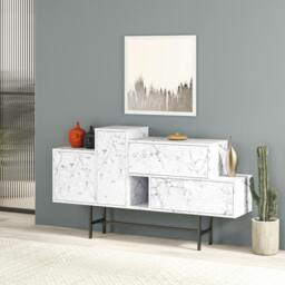Rackhams Hermes Console Sideboard Display Unit 2 Cabinets 2 Drawers Modern Storage White Marble Effect 160cm - White Marble Effect - thumbnail 4