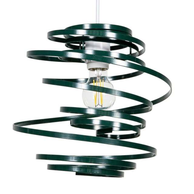 Rackhams Contemporary Forest Green Gloss Metal Double Ribbon Spiral Swirl Pendant Shade - image 1