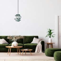 Rackhams Contemporary Forest Green Gloss Metal Double Ribbon Spiral Swirl Pendant Shade - thumbnail 4