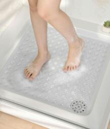 Rackhams Square Shower Mat Non Slip Anti Mould, 53 x 53cm Bath Mat for Inside-Shower - Clear - thumbnail 6