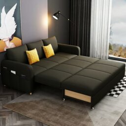 Rackhams Gabriel Two Seater Sofa Bed, Linen - Dark Brown ( Made to order ) - 200cm (With Two Drawer)
