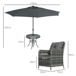 Rackhams Luxury Rattan Garden Dining Set W/ Parasol, Cushions, Mixed Grey - Mixed-grey - Steel, PE Rattan, Polyester, Tempered Glass - 90 x 90 x 75 cm - thumbnail 6