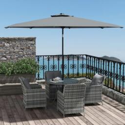 Rackhams Luxury Rattan Garden Dining Set W/ Parasol, Cushions, Mixed Grey - Mixed-grey - Steel, PE Rattan, Polyester, Tempered Glass - 90 x 90 x 75 cm - thumbnail 1