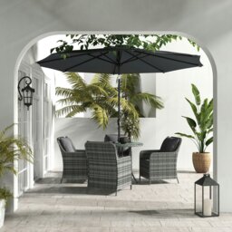 Rackhams Luxury Rattan Garden Dining Set W/ Parasol, Cushions, Mixed Grey - Mixed-grey - Steel, PE Rattan, Polyester, Tempered Glass - 90 x 90 x 75 cm - thumbnail 2